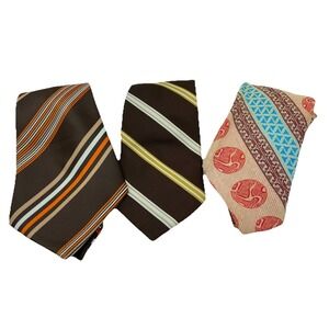 1970s Lot Of‎ 3 Vintage Men's Neckties Ties Brown/Orange/Coral EUC